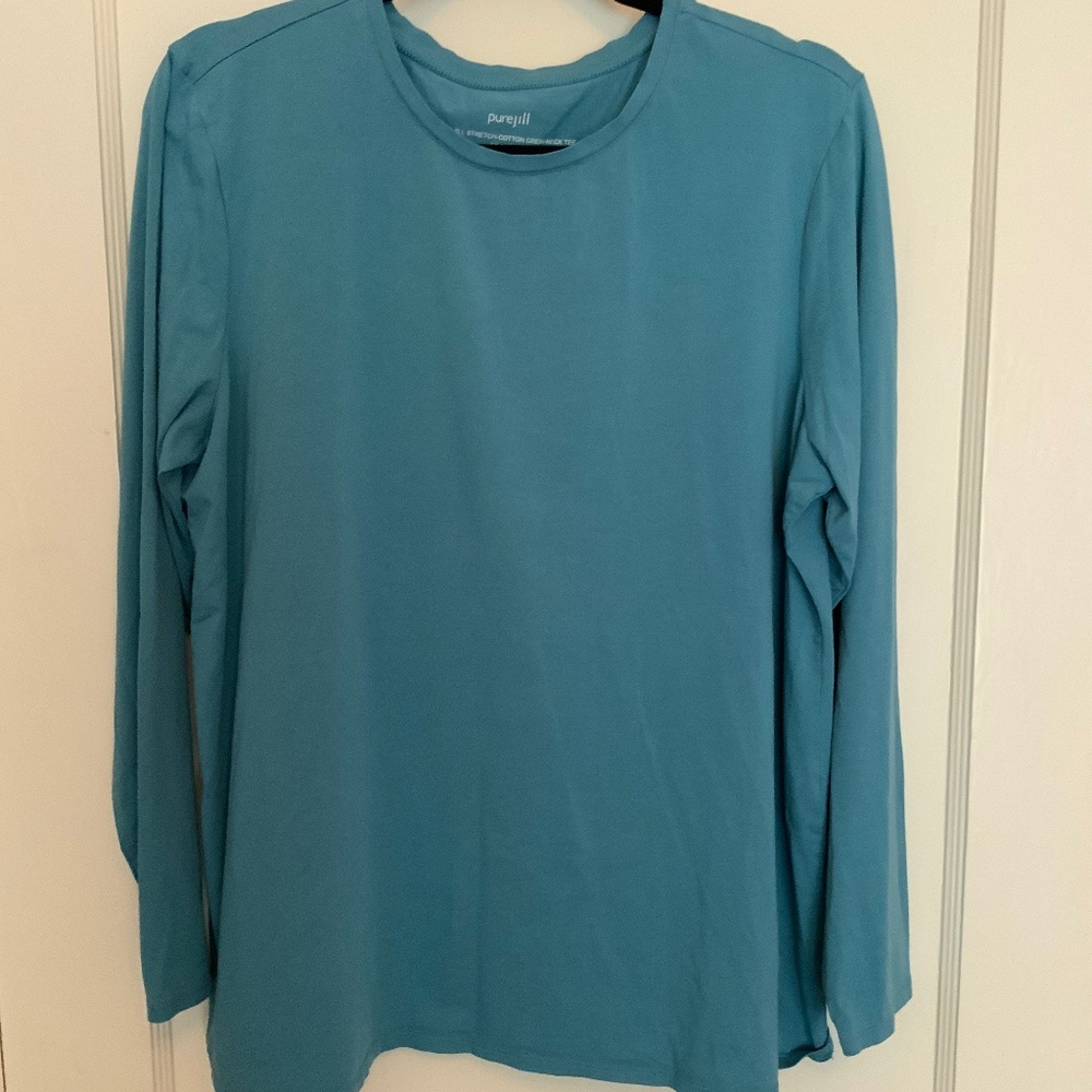 PURE JILL Long Sleeve Tee, Stretch Cotton, Crew Neck, Sz XL